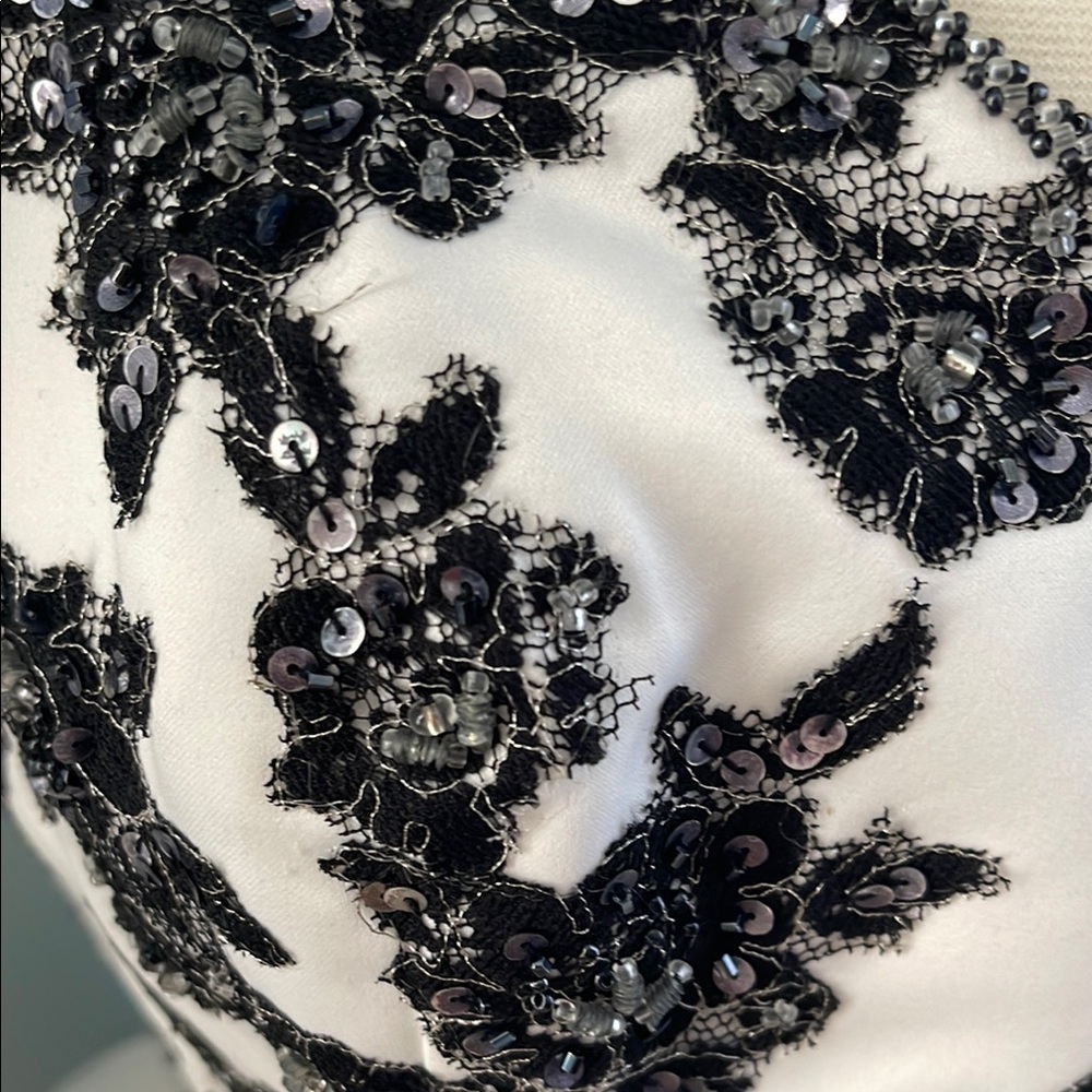 Xcite Formal Black and White Tulle Gown With Beading - Picture 4 of 10